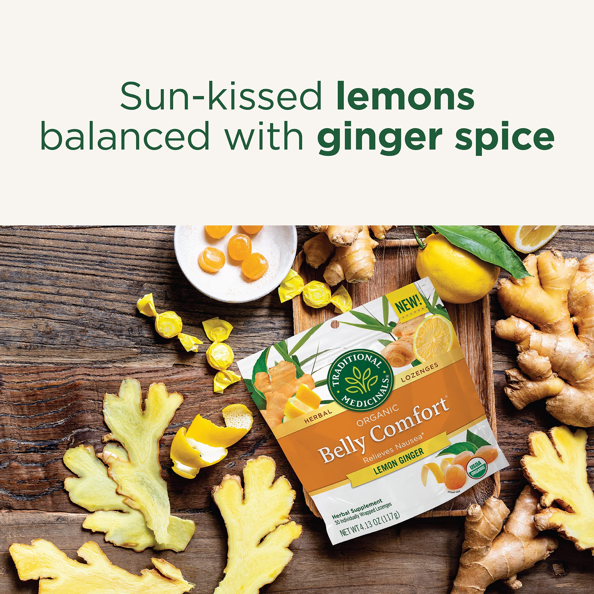 Traditional Medicinals Organic, Belly Comfort Lozenges, Lemon Ginger - Supports Nausea Relief and Occasional Indigestion - Non-GMO, Stimulant-Free - 30 Individually Wrapped Lozenges - Image 3