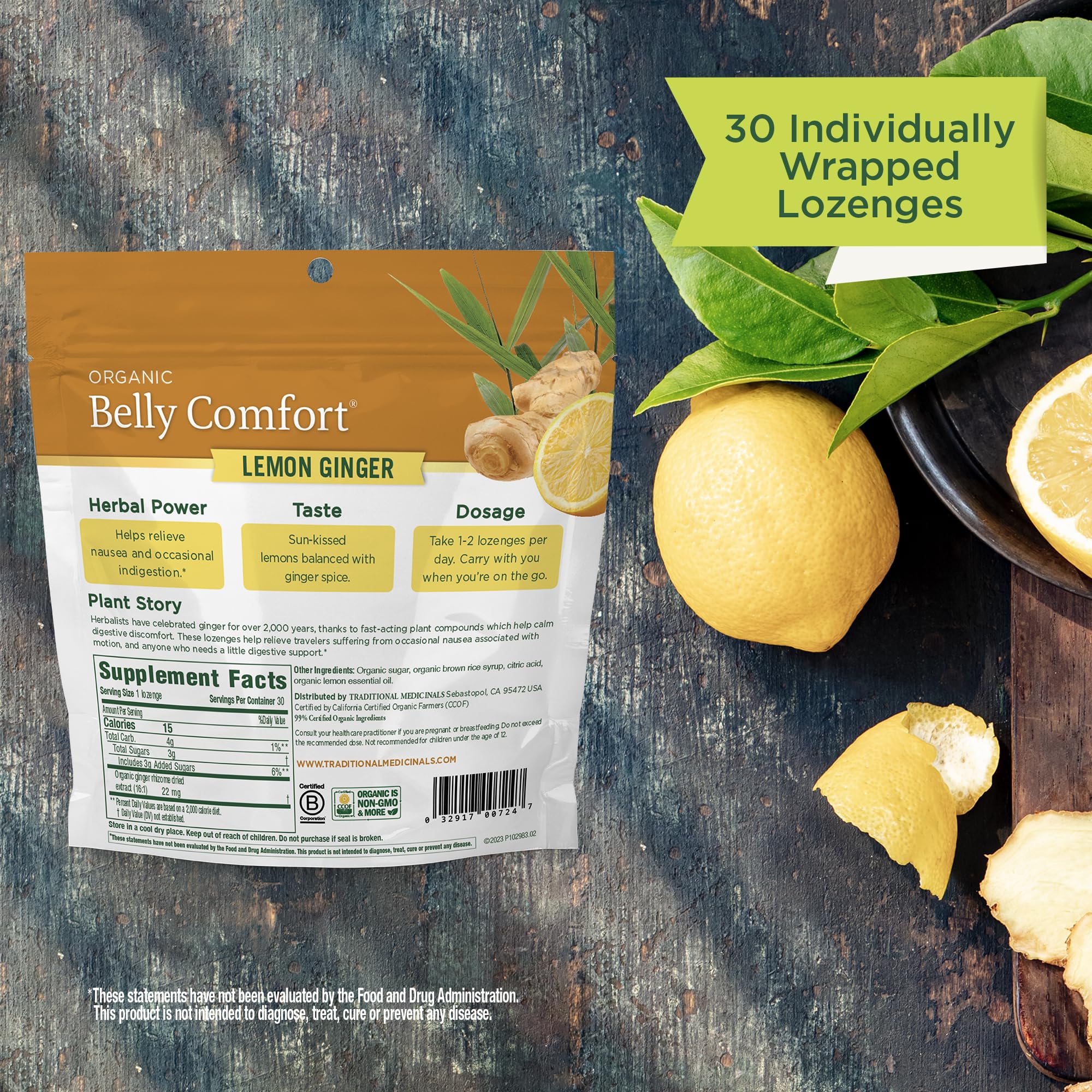 Traditional Medicinals Organic, Belly Comfort Lozenges, Lemon Ginger - Supports Nausea Relief and Occasional Indigestion - Non-GMO, Stimulant-Free - 30 Individually Wrapped Lozenges - Image 6