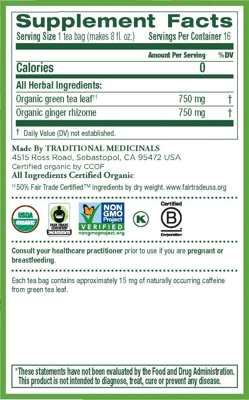 Traditional Medicinals Organic Green Tea Ginger Herbal Tea, Promotes Healthy Digestion, (Pack of 2) Total 32 Tea Bags - Image 5