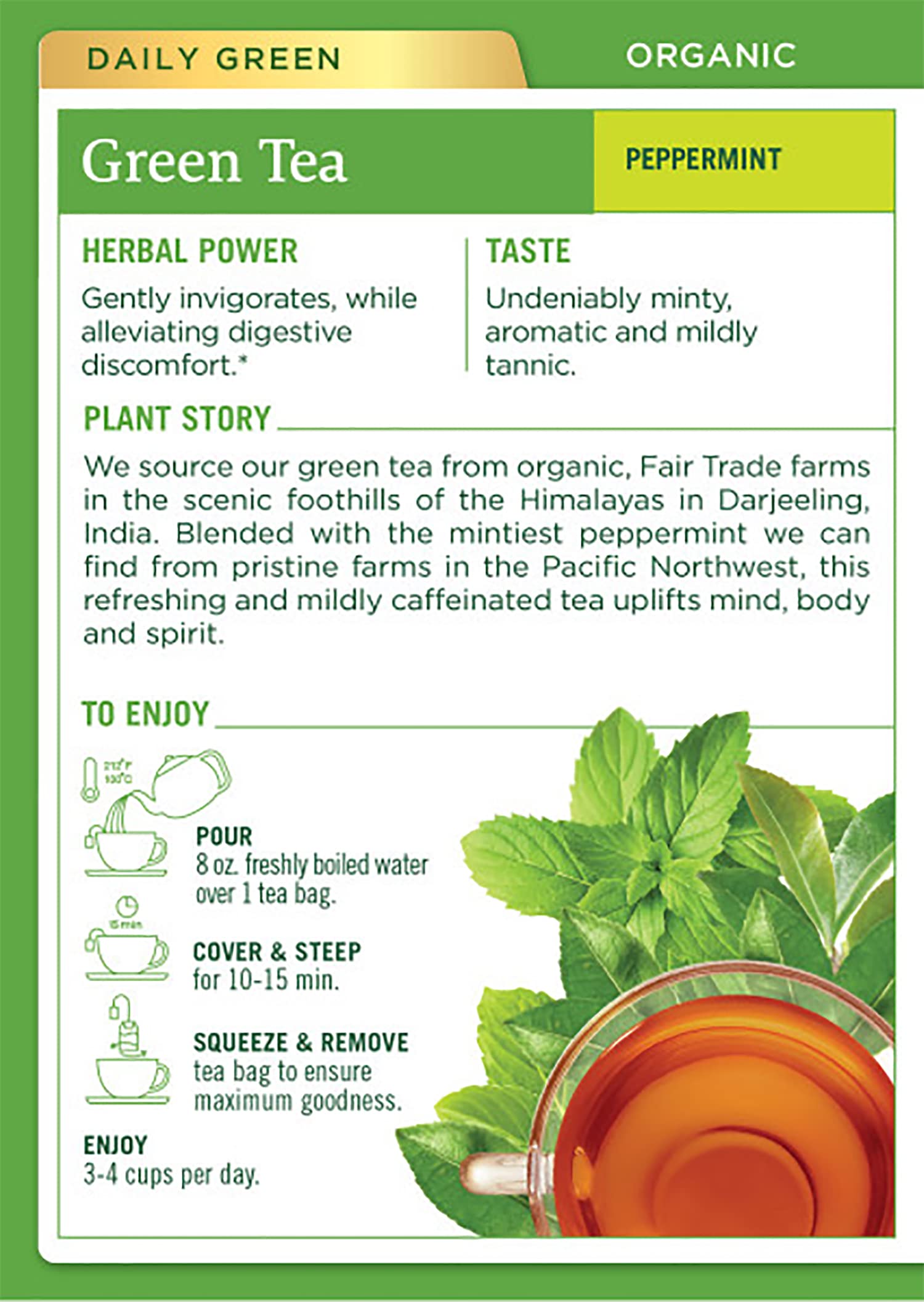 Traditional Medicinals Organic Green Tea Peppermint Herbal Tea, Alleviates Digestive Discomfort, (Pack of 3) - 48 Tea Bags Total - Image 3
