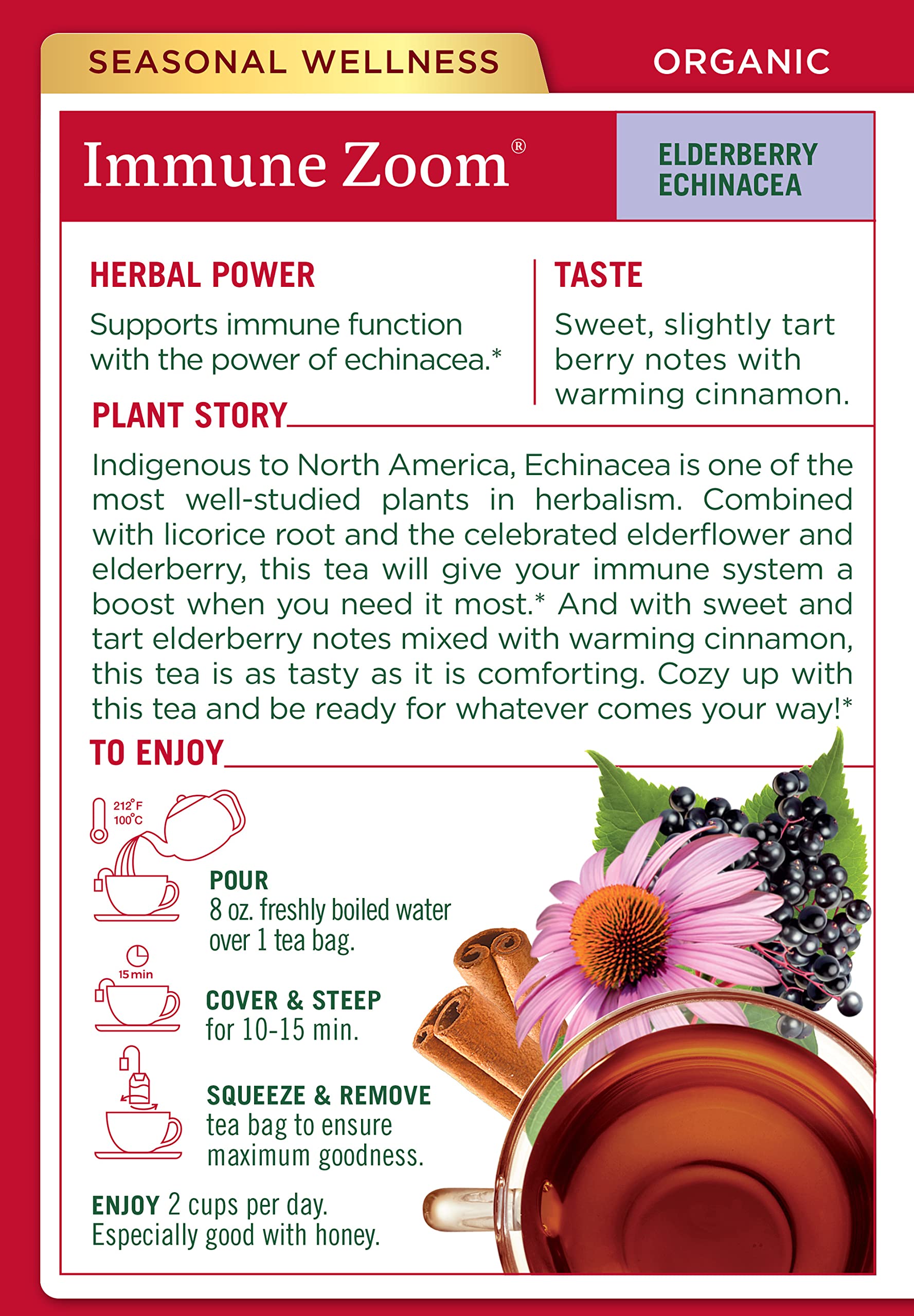 Traditional Medicinals, Organic Immune Zoom Echinacea Elderberry Tea Immune Elderberry, 16 Count (Pack of 2) - Image 3