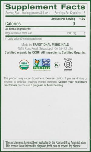 Traditional Medicinals Organic, Lemon Balm - Supports Stress Relief & Digestive Health - Kosher, Non-GMO, Caffeine-Free, Compostable - 16 Tea Bags - Image 13