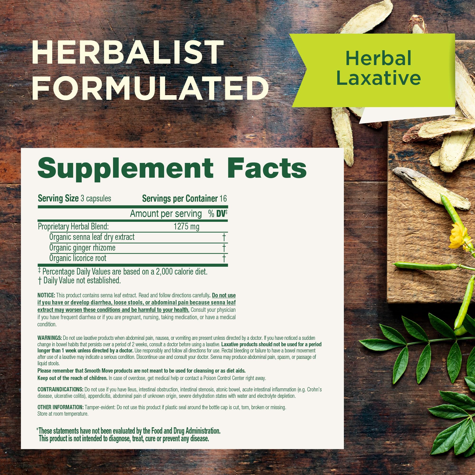 Traditional Medicinals Organic, Smooth Move Laxative Capsules - Organic Senna & Licorice Laxatives for Constipation - Kosher, Non-GMO, Stimulant-Free - 50 Capsules - Image 5