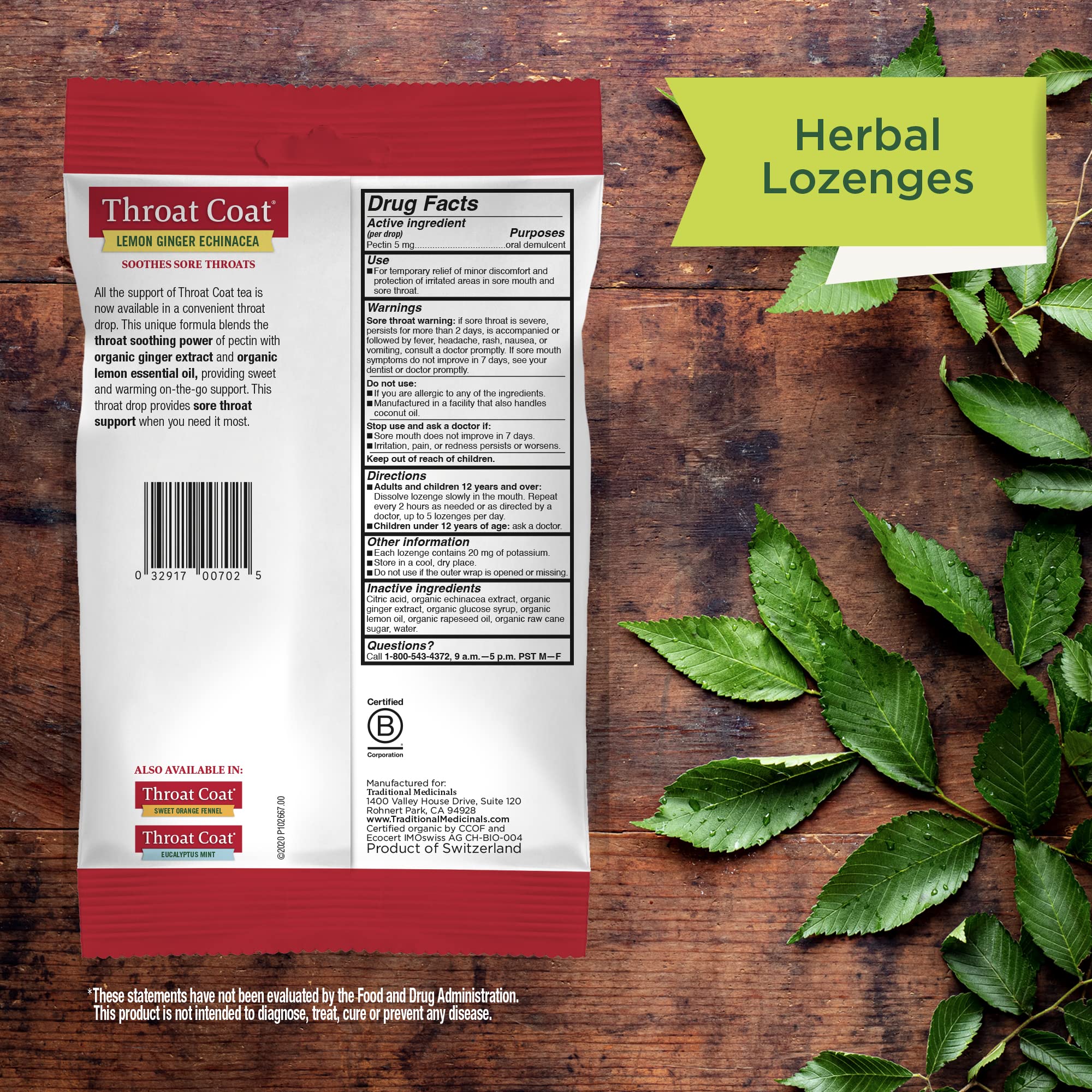 Traditional Medicinals Organic, Throat Coat Lozenges, Lemon Ginger Echinacea - Herbal Cough Drops, Helps Soothe Sore Throat - Non-GMO, Stimulant-Free - 16 Count - Image 4