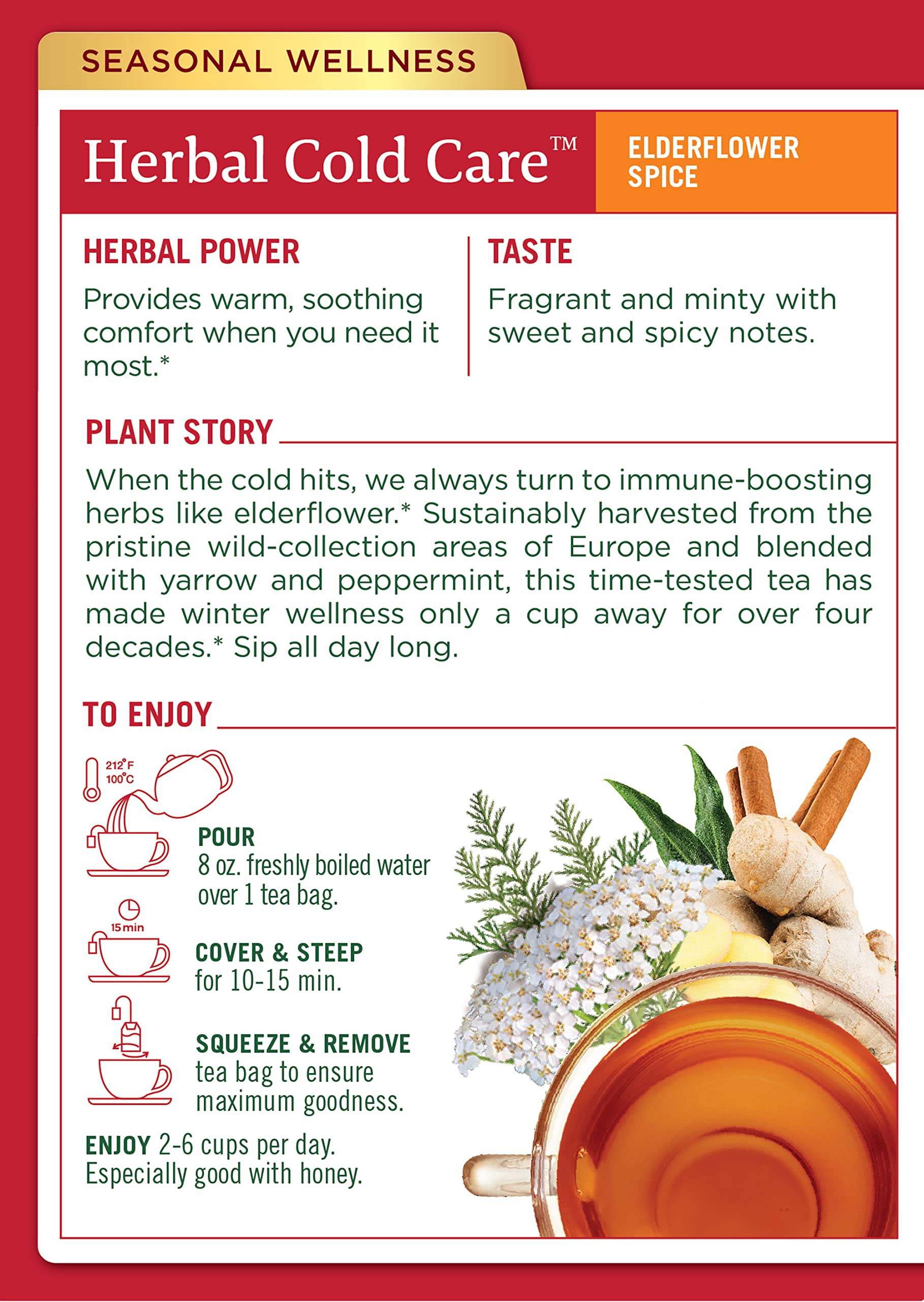 Traditional Medicinals Tea, Herbal Cold Care Seasonal Tea with Elderflower Spice, Kosher, Non-GMO, Caffeine-Free, Compostable - 96 Tea Bags (6 Pack) - Image 9