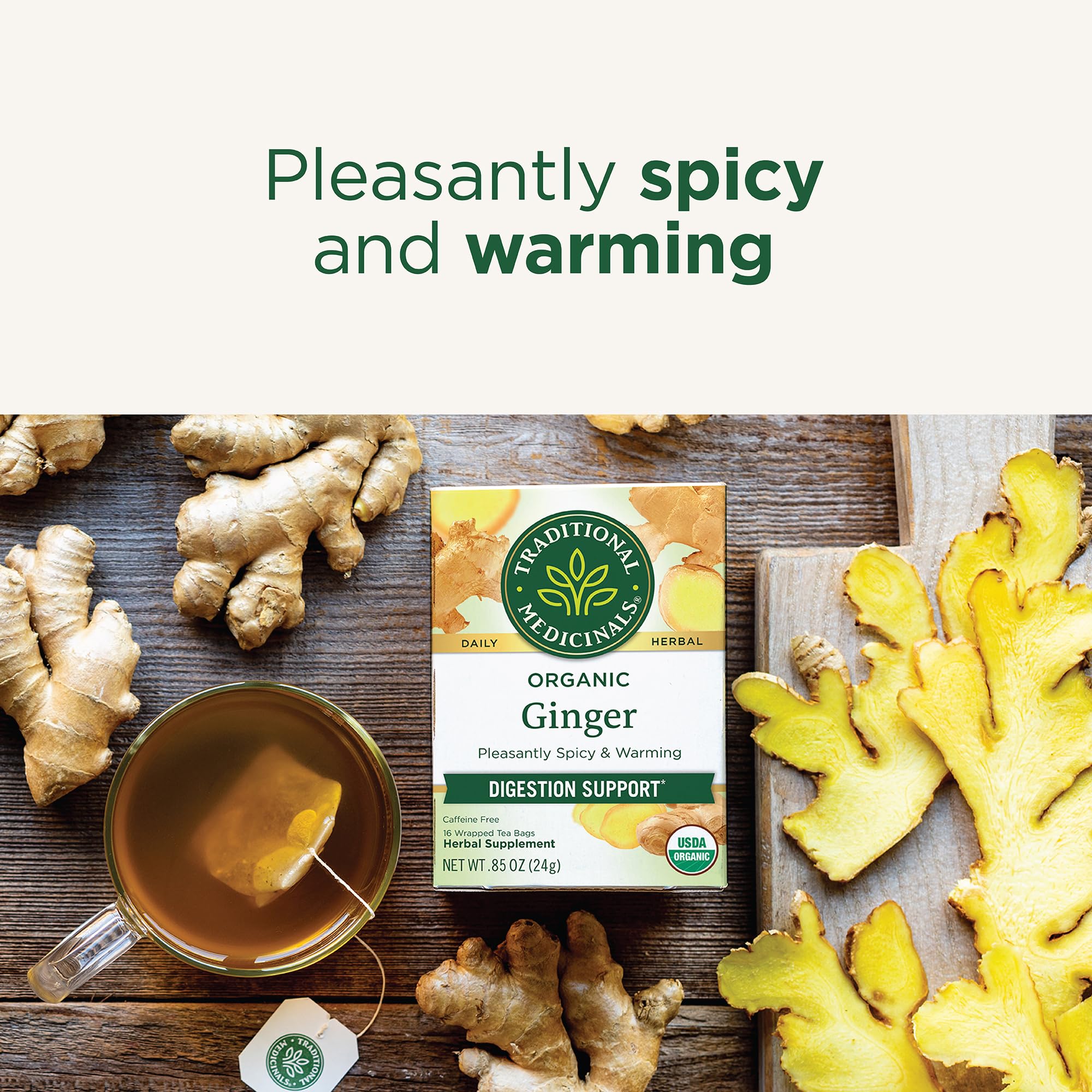 Traditional Medicinals Tea, Organic Ginger, Healthy Digestion, Pleasantly Spicy & Warming, Kosher, Non-GMO, Caffeine-Free, Compostable - 96 Tea Bags (6 Pack) - Image 4
