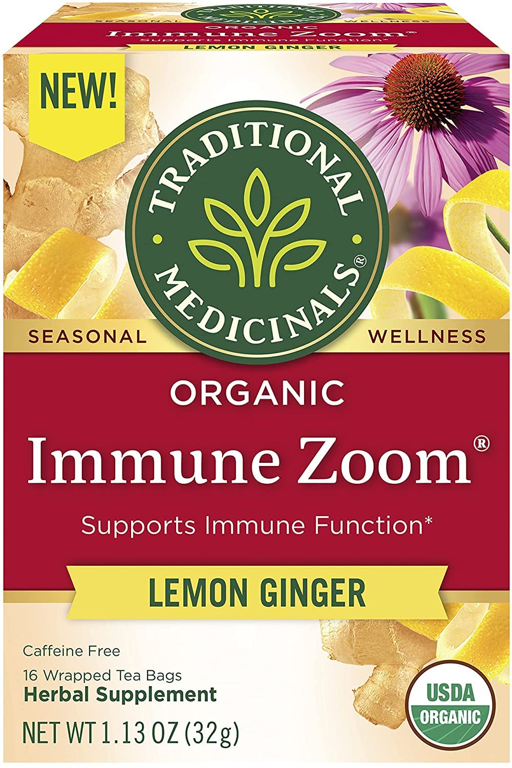 Traditional Medicinals Tea, Organic Immune Zoom Lemon Ginger - Supports Immune Function - Kosher, Non-GMO, Caffeine-Free, Compostable - 48 Tea Bags (3 Pack) - Image 3